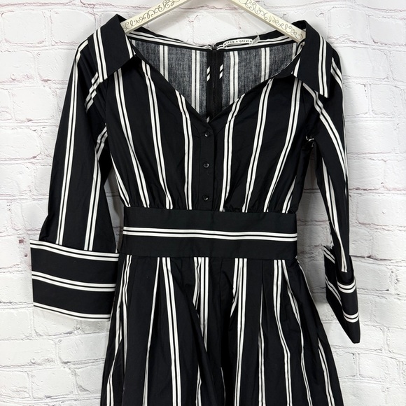 Alice + Olivia Black White 3/4 Sleeve midi Dress wedding guest shower size 6 - Picture 7 of 16